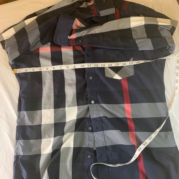 Burberry London Men’s Large Navy Plaid Button-Down Shirt Designer Check - Picture 6 of 8